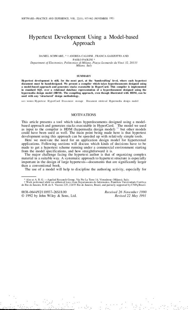 (PDF) Hypertext development using a model‐based approach