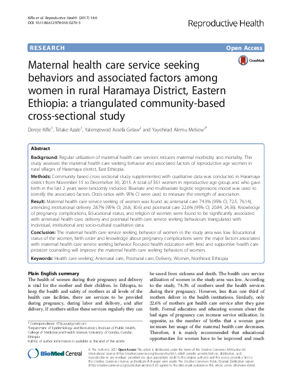 (PDF) Maternal health care service seeking behaviors and associated ...