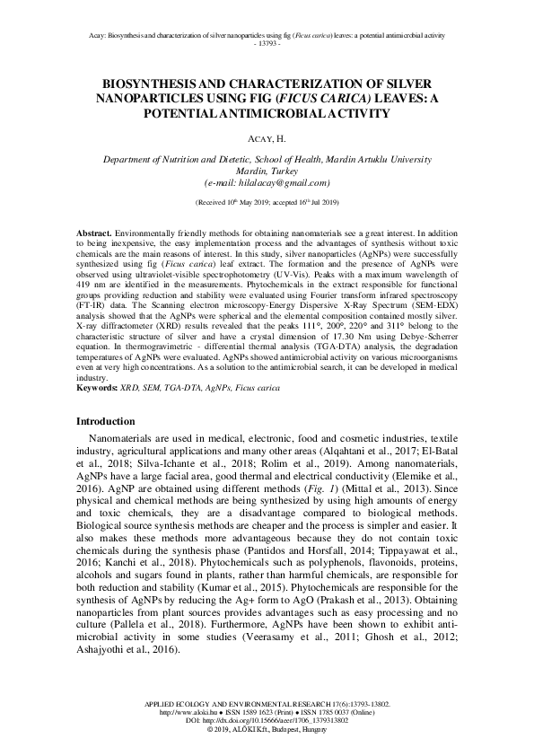 (PDF) Biosynthesis and Characterization of Silver Nanoparticles Using ...
