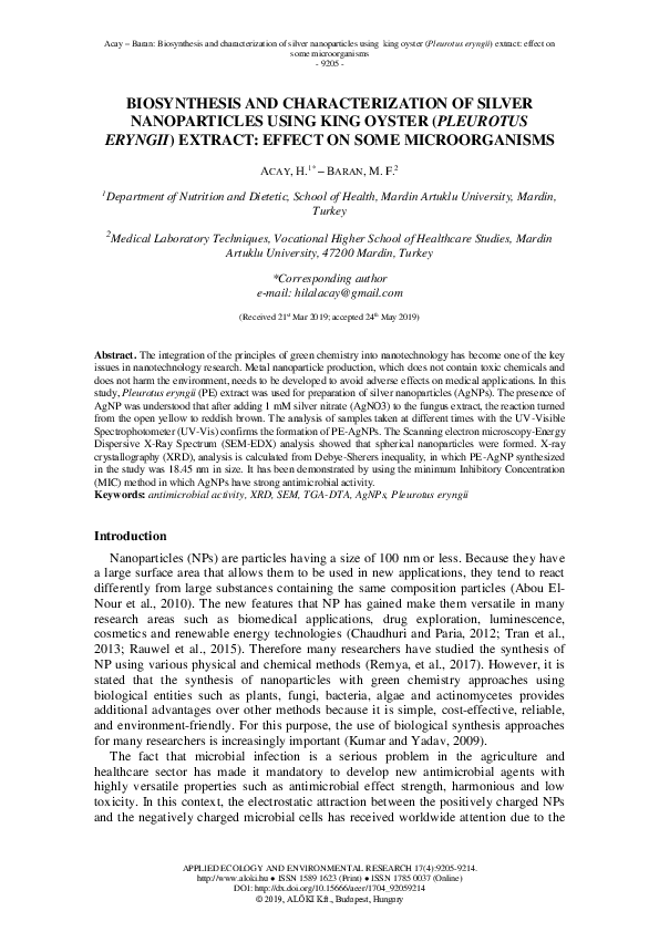 (PDF) Biosynthesis and Characterization of Silver Nanoparticles Using ...