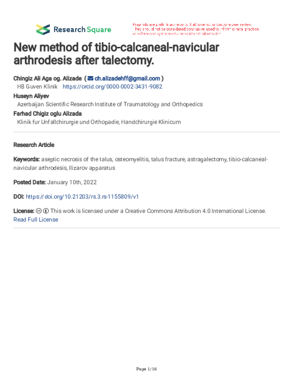 (PDF) New method of tibio-calcaneal-navicular arthrodesis after talectomy