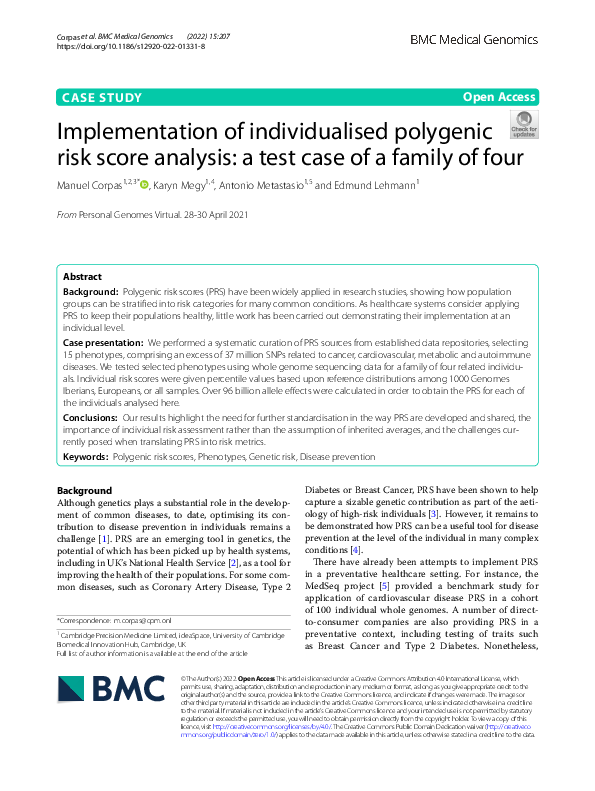 (PDF) Implementation of individualised polygenic risk score analysis: a ...