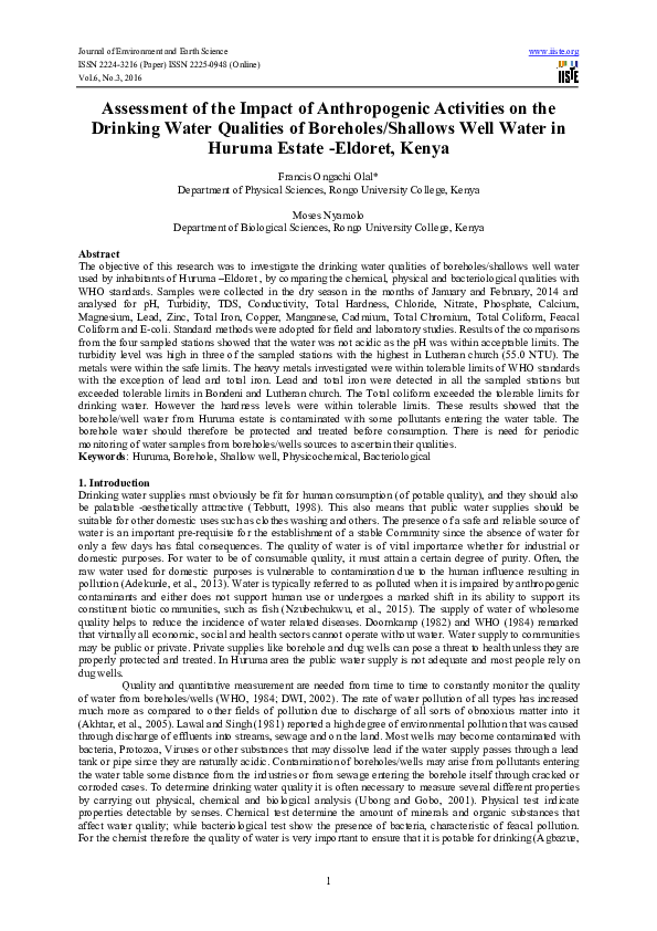 (PDF) Assessment of the Impact of Anthropogenic Activities on the ...