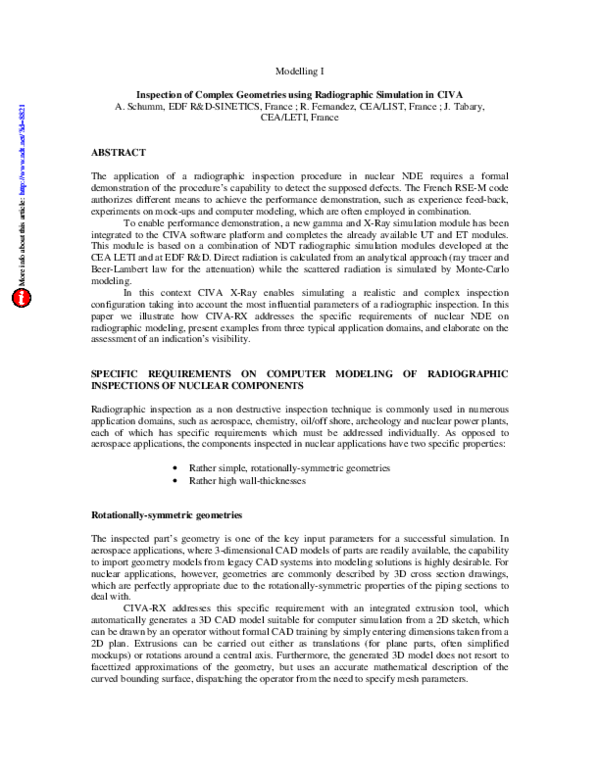 (PDF) Inspection of Complex Geometries using radiographic simulation in ...
