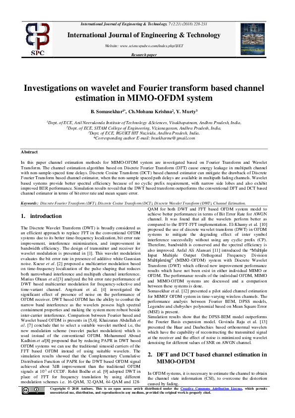 (PDF) Investigations on wavelet and Fourier transform based channel ...