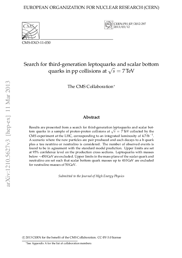 Search for third-generation leptoquarks and scalar bottom quarks in pp collisions at root s=7 TeV