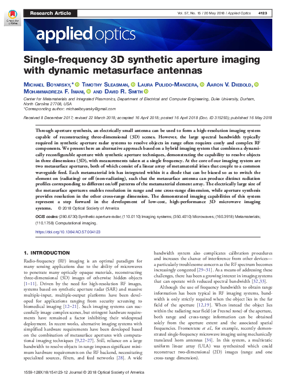 (PDF) Single-frequency 3D synthetic aperture imaging with dynamic ...