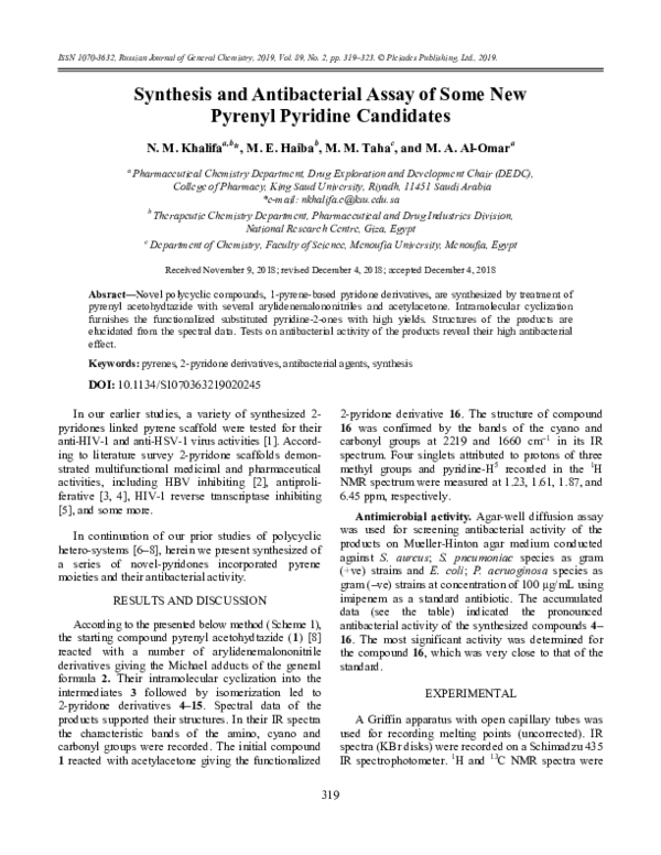 (PDF) Synthesis and Antibacterial Assay of Some New Pyrenyl Pyridine ...