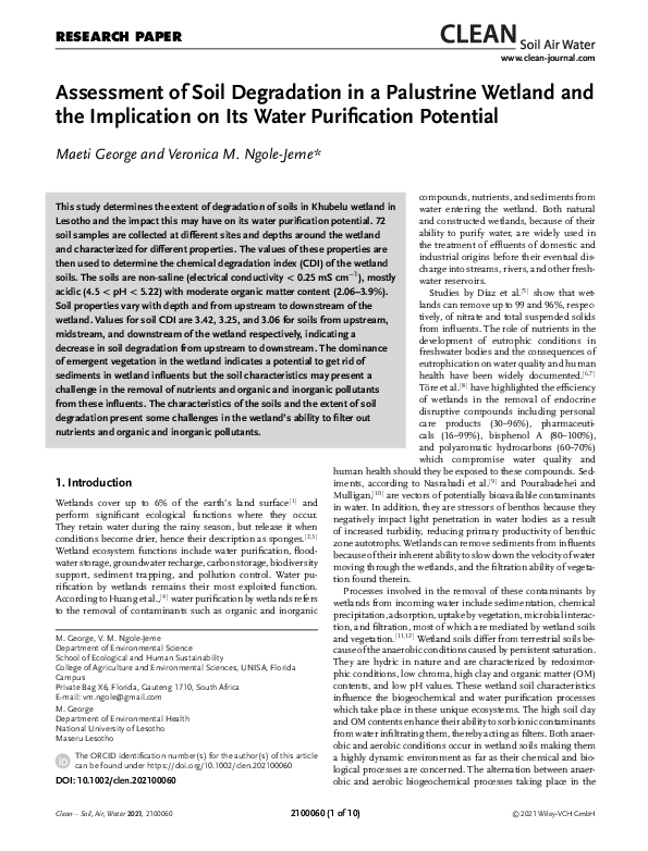 (PDF) Assessment of Soil Degradation in a Palustrine Wetland and the ...