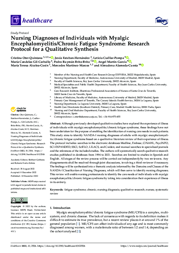 (PDF) Nursing Diagnoses of Individuals with Myalgic Encephalomyelitis ...