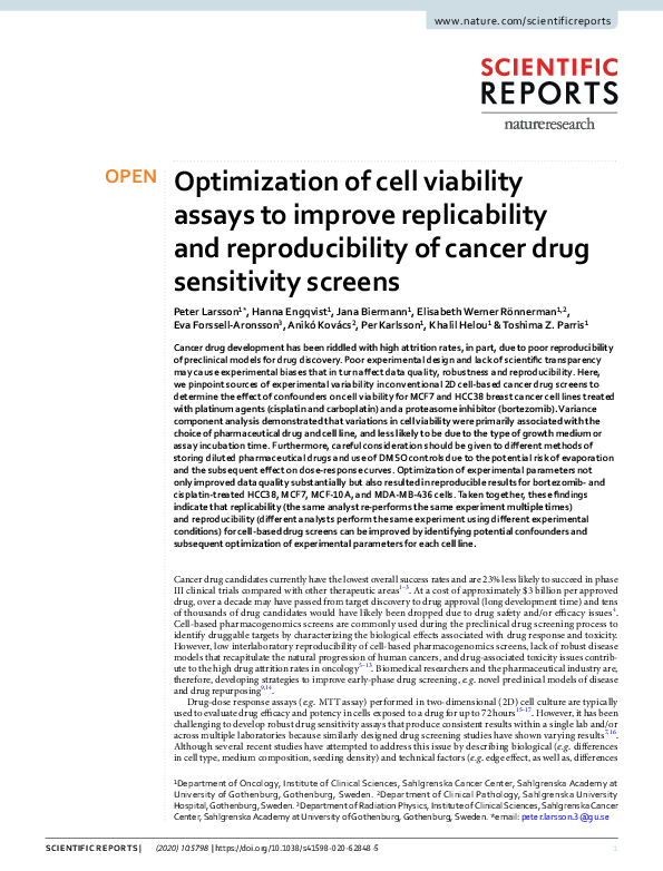 (PDF) Optimization of cell viability assays to improve replicability ...