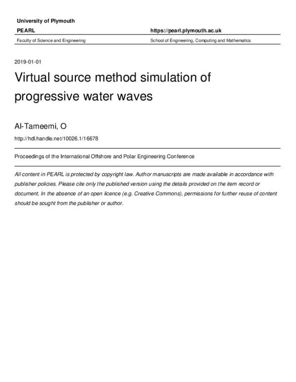 (PDF) Virtual Source Method Simulation of Progressive Water Waves