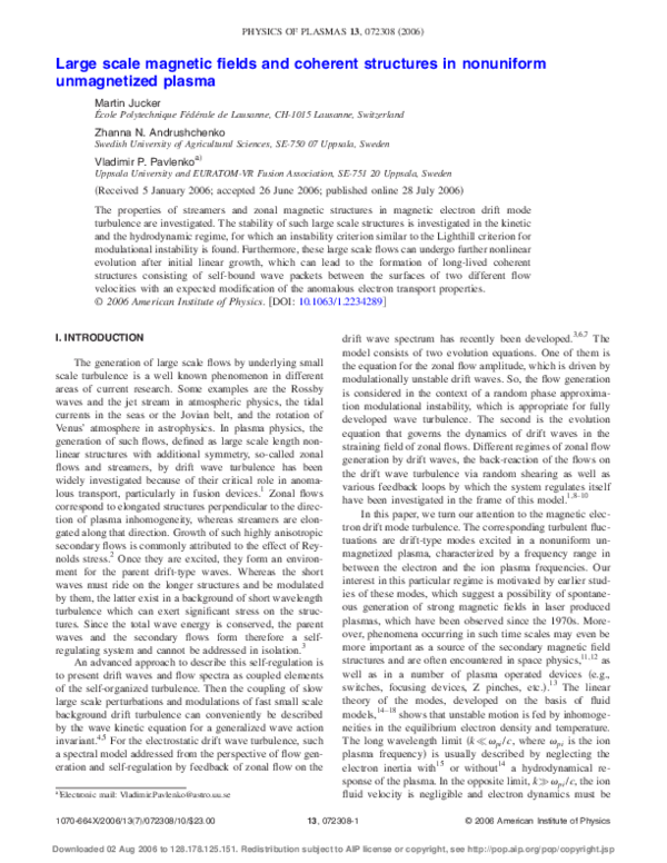 (PDF) Large scale magnetic fields and coherent structures in nonuniform ...