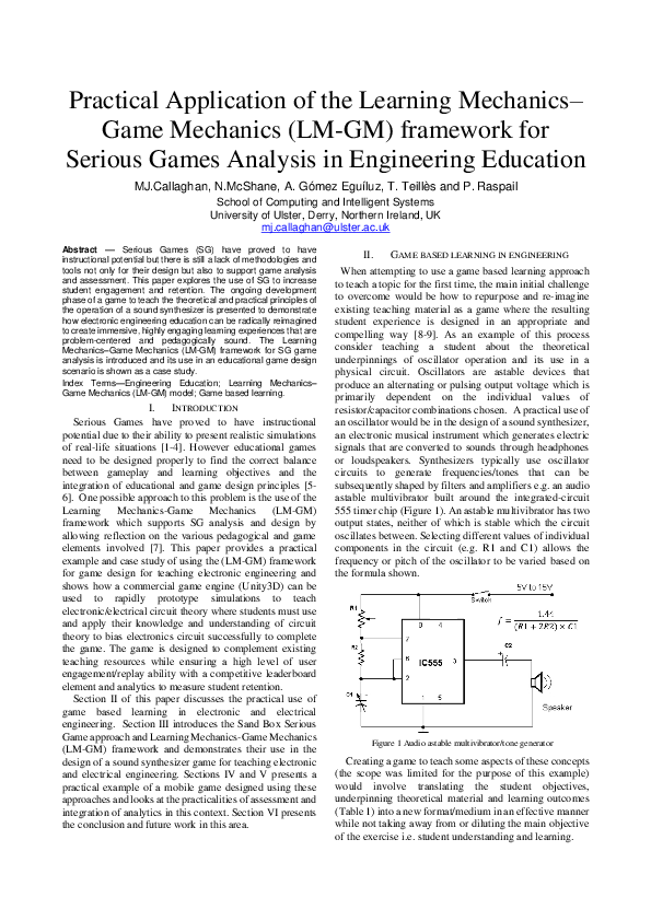 (PDF) Mapping Learning and Game Mechanics for Serious Games Analysis in ...