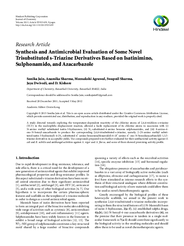 (PDF) Synthesis and Antimicrobial Evaluation of Some Novel ...