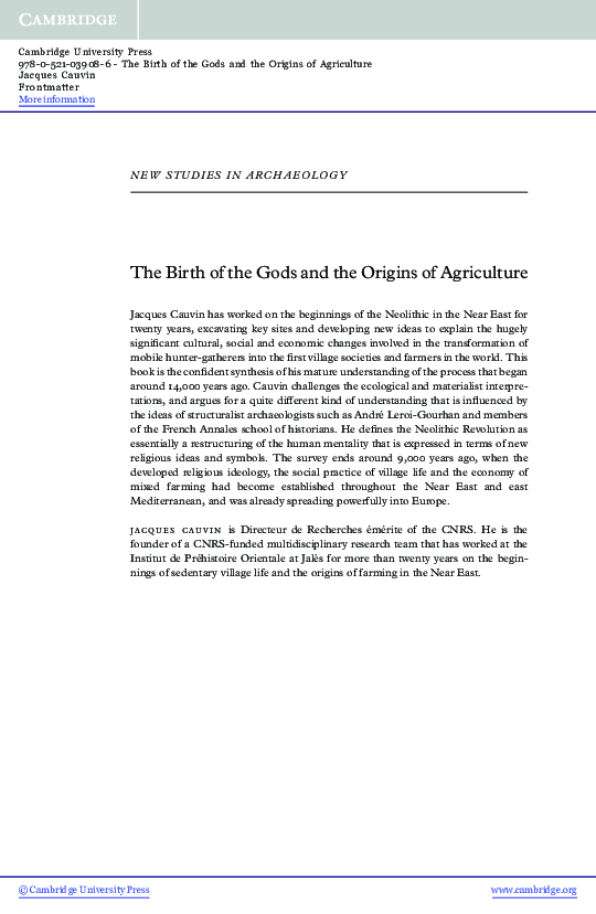 (PDF) The Birth of the Gods and the Origins of Agriculture. Jacques ...