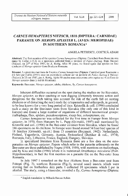 (PDF) Carnus hemapterus on Merops apiaster in Romania