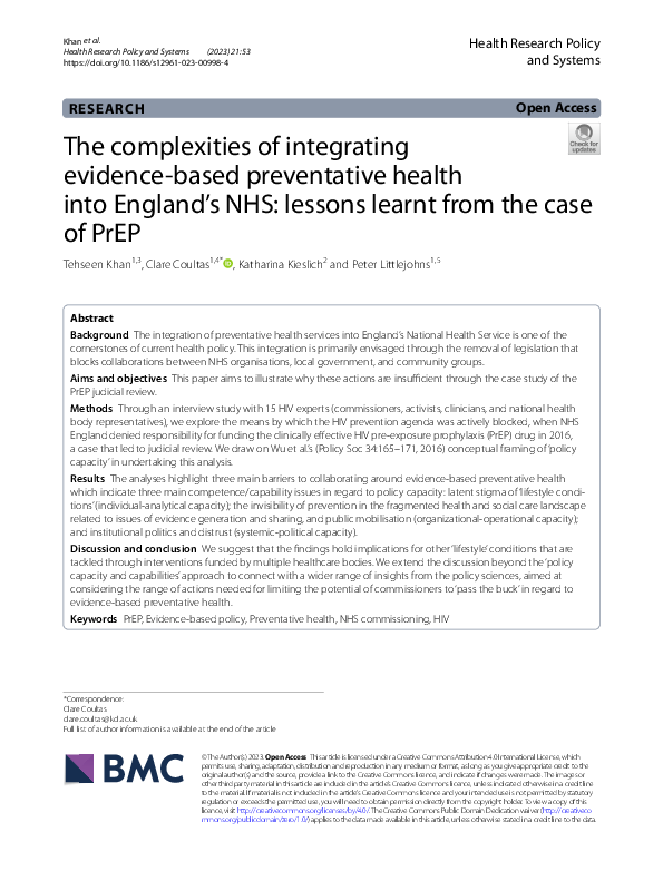 (PDF) The complexities of integrating evidence-based preventative ...
