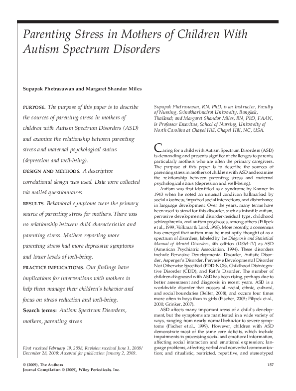 (PDF) Parenting Stress in Mothers of Children With Autism Spectrum ...