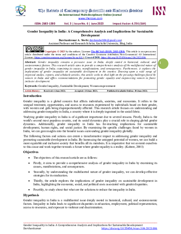 (PDF) Gender Inequality in India: A Comprehensive Analysis and ...