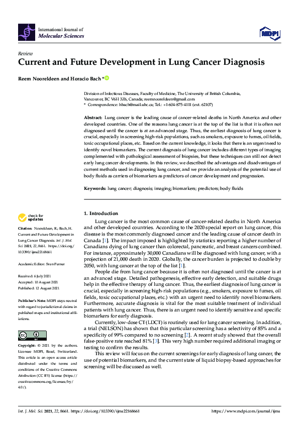 (PDF) Current and Future Development in Lung Cancer Diagnosis