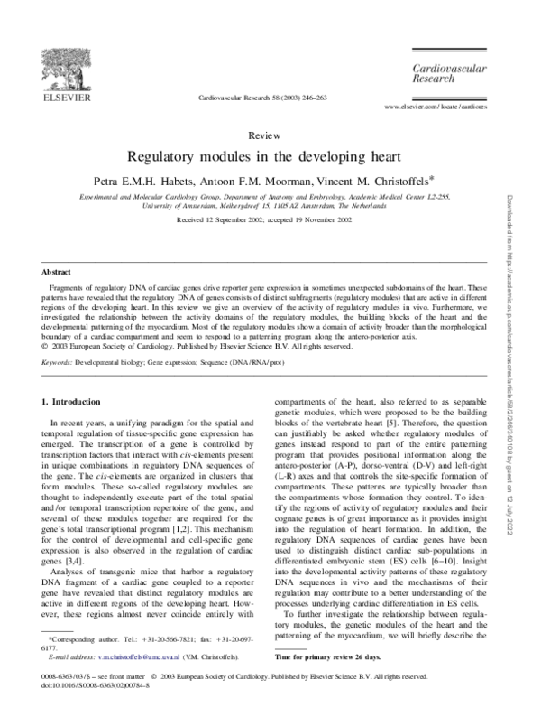 (PDF) Regulatory modules in the developing heart