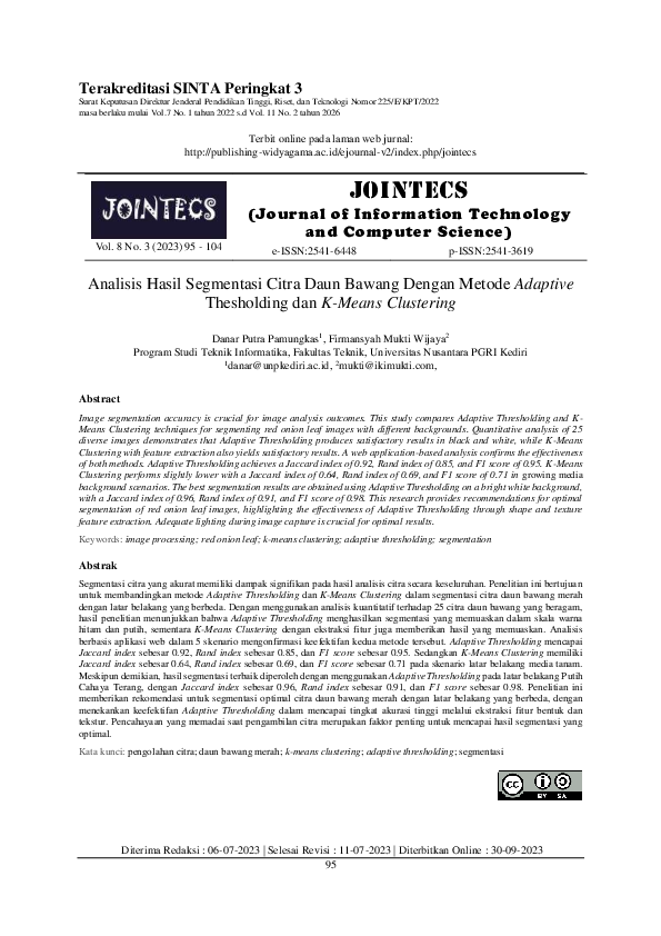 (PDF) Analisis Hasil Segmentasi Citra Daun Bawang Dengan Metode ...