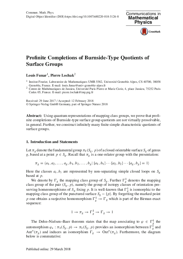 (PDF) Profinite Completions of Burnside-Type Quotients of Surface Groups