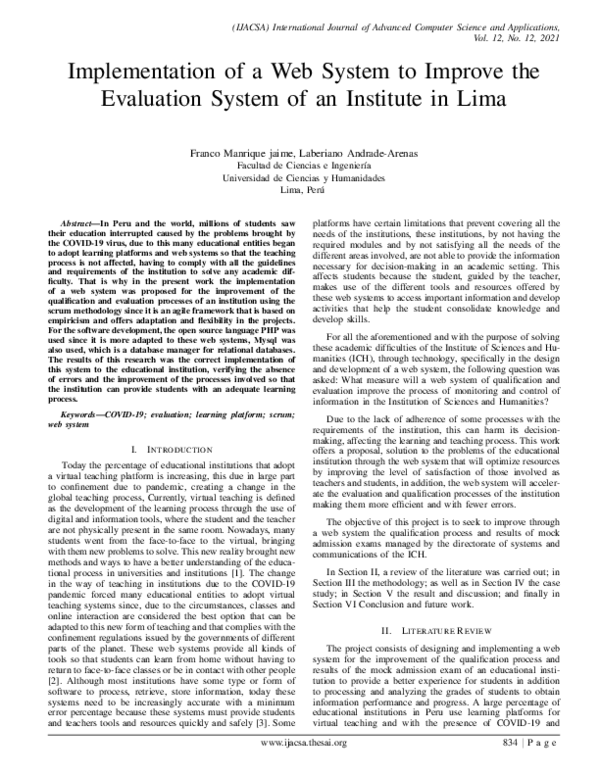 (PDF) Implementation of a Web System to Improve the Evaluation System ...