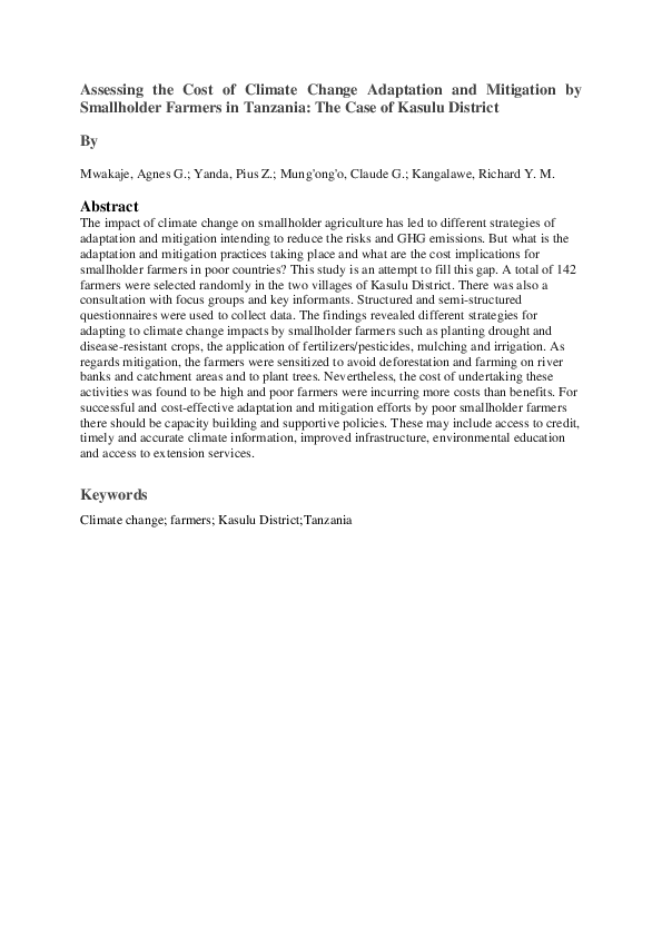 (PDF) Assessing the Cost of Climate Change Adaptation and Mitigation by ...