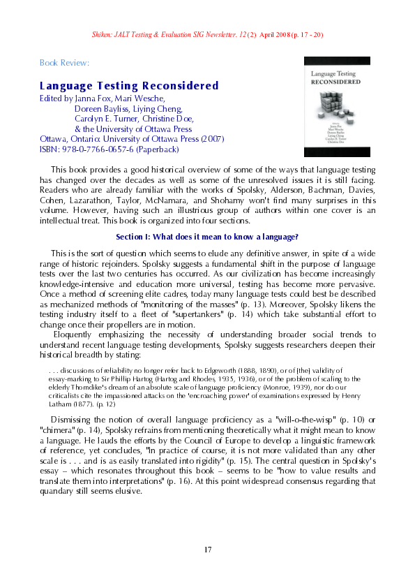 (PDF) Language Testing Reconsidered Language Testing Reconsidered
