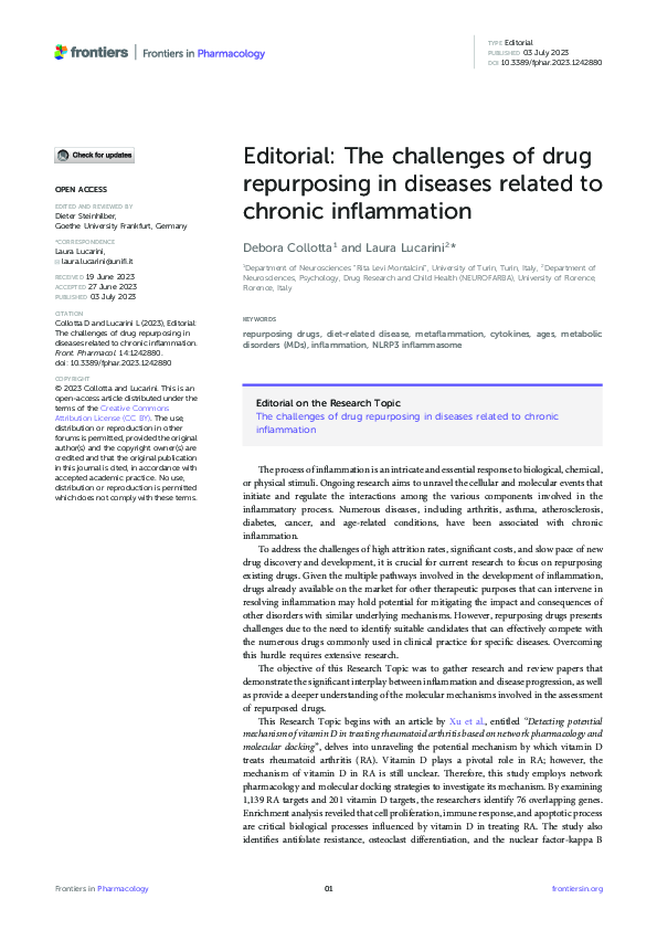 (PDF) Editorial: The challenges of drug repurposing in diseases related ...
