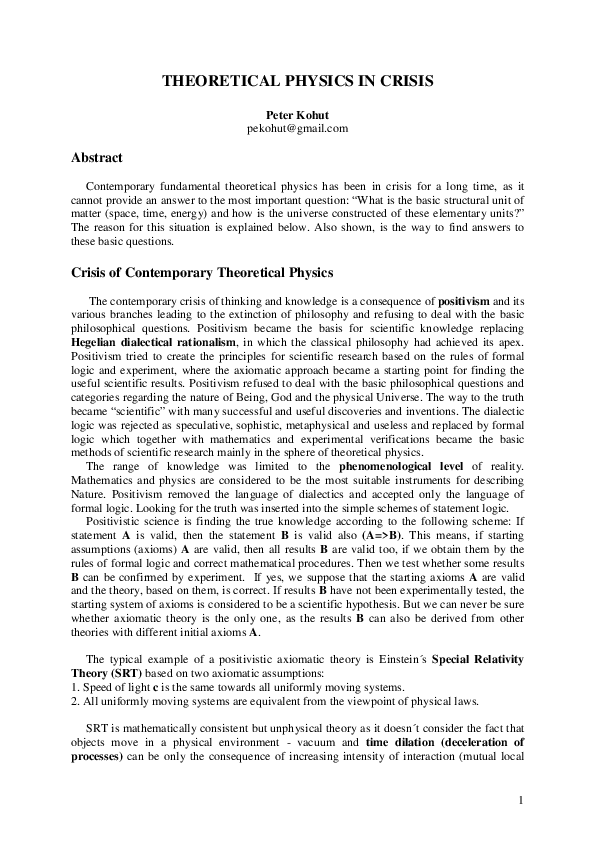 Pdf Theoretical Physics In Crisis
