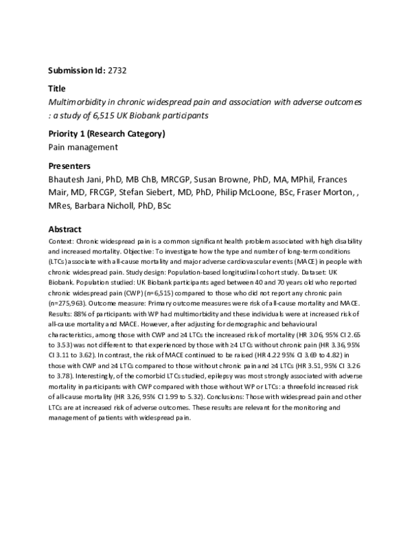 (PDF) Multimorbidity in chronic widespread pain and association with ...