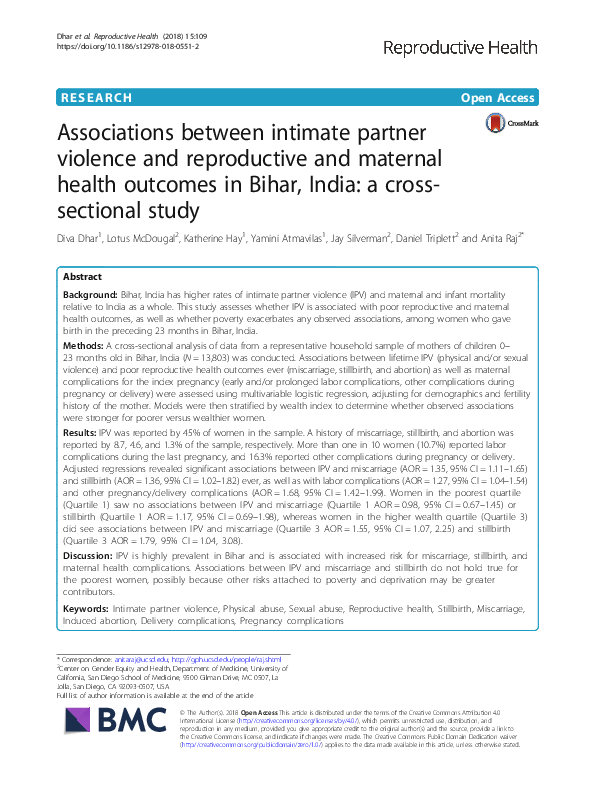 (PDF) Associations between intimate partner violence and reproductive ...