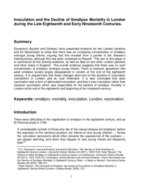 (PDF) Inoculation and the Decline of Smallpox Mortality in London ...
