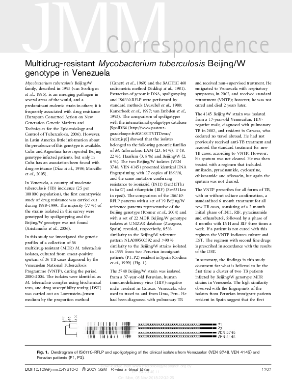 (PDF) Multidrug-resistant Mycobacterium tuberculosis Beijing/W genotype ...