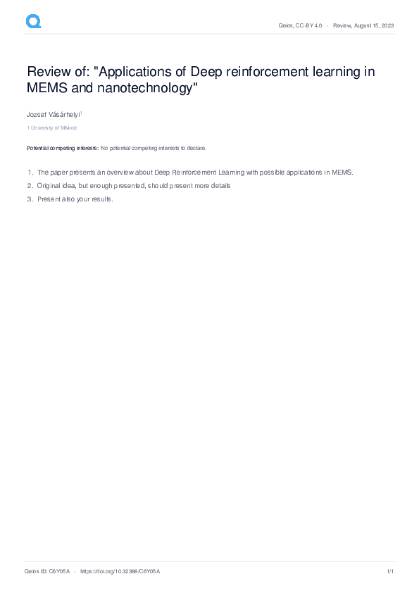 (PDF) Review of: "Applications of Deep reinforcement learning in MEMS ...