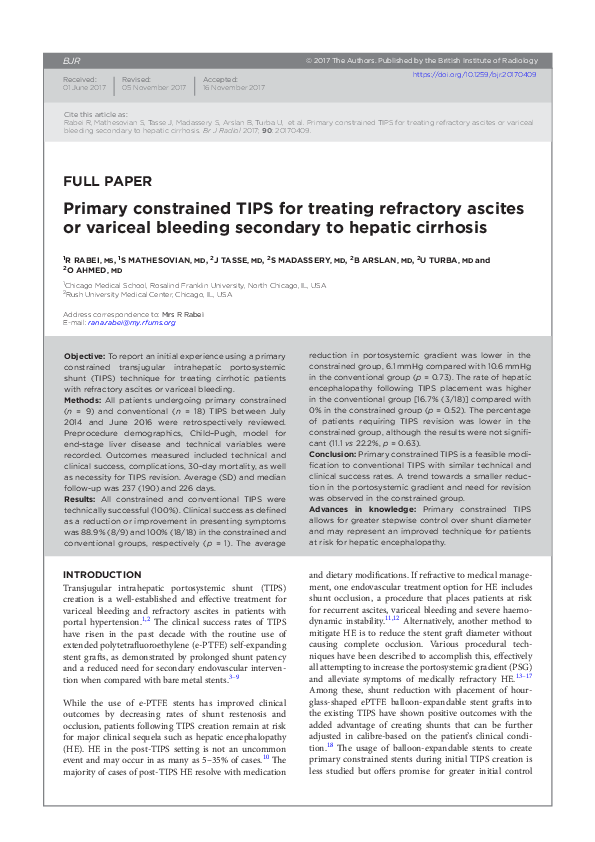 (PDF) Primary constrained TIPS for treating refractory ascites or ...