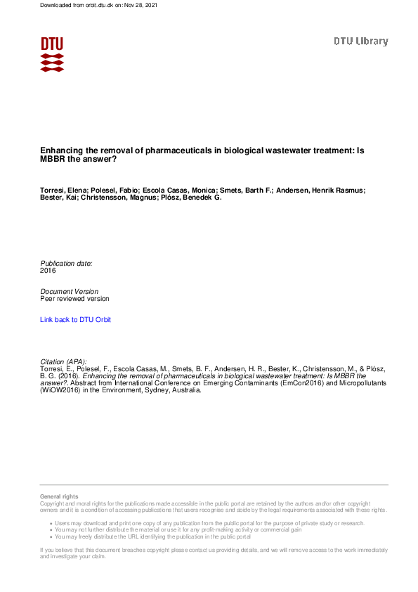 (PDF) Enhancing the removal of pharmaceuticals in biological wastewater ...