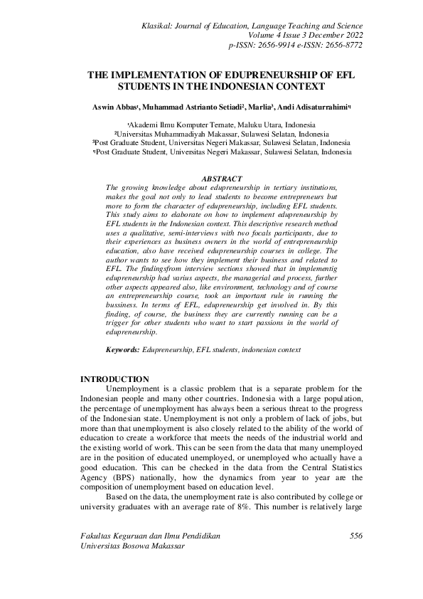 (PDF) The Implementation of Edupreneurship of Efl Students in the ...