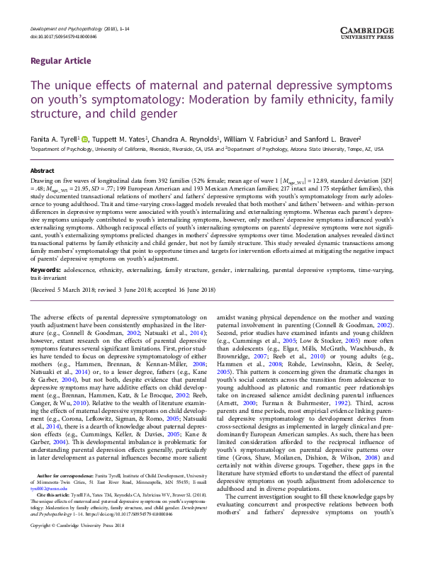 (PDF) The unique effects of maternal and paternal depressive symptoms ...