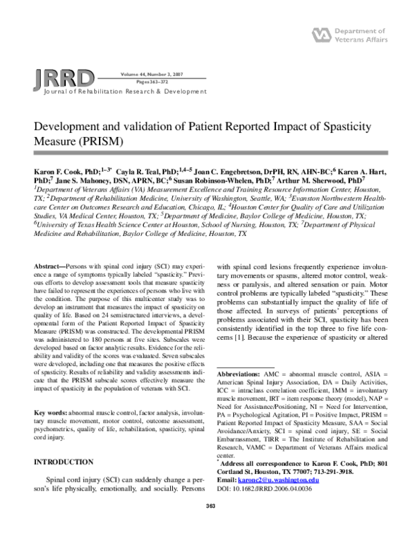 (PDF) Development and validation of Patient Reported Impact of ...