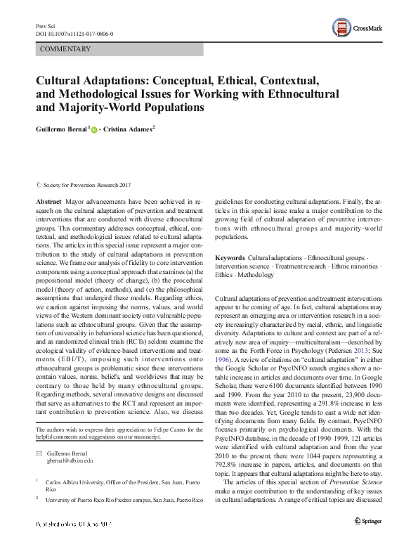 (PDF) Cultural Adaptations: Conceptual, Ethical, Contextual, and ...