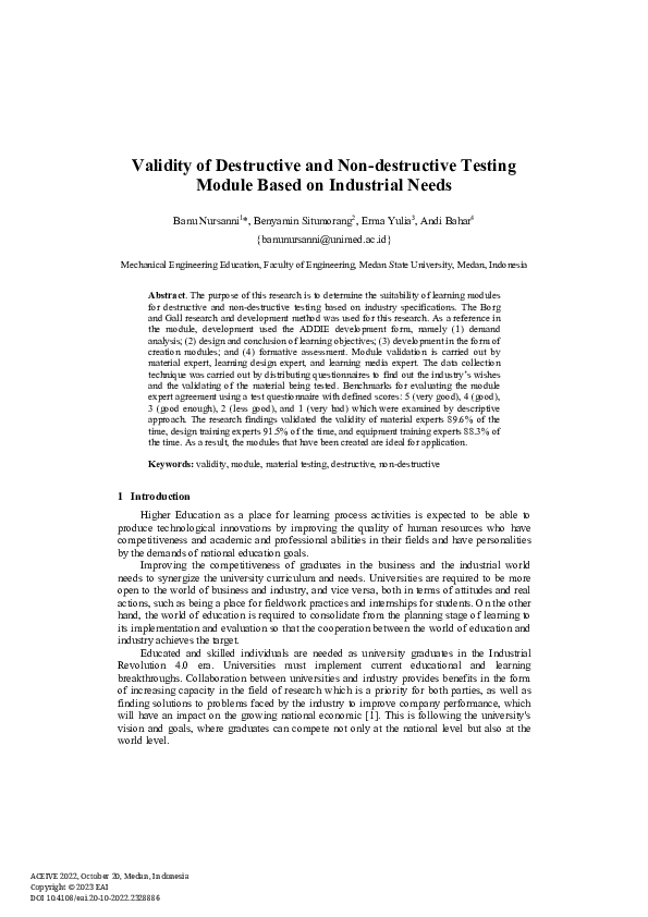 (PDF) Validity of Destructive and Non-destructive Testing Module Based ...