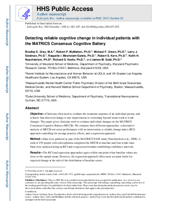 (PDF) Detecting reliable cognitive change in individual patients with ...