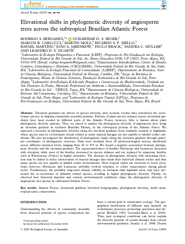 (PDF) Elevational shifts in phylogenetic diversity of angiosperm trees ...