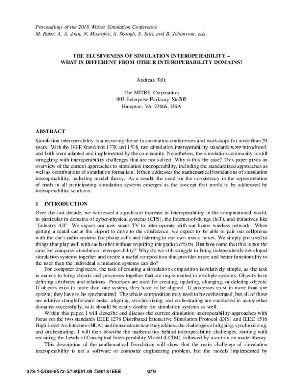 Pdf The Elusiveness Of Simulation Interoperability What Is Different