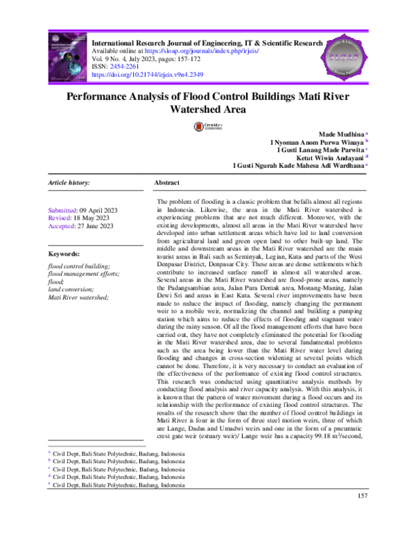 (PDF) Performance analysis of flood control buildings Mati river ...