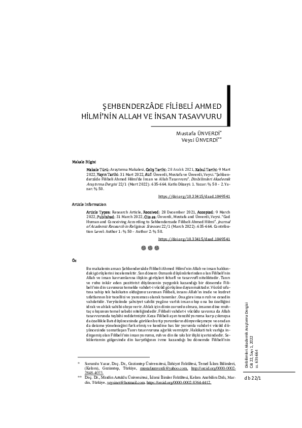 (PDF) God and Human Conceiving According to Sehbenderzade Filibeli ...